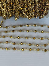 Gold Coated Pyrite Rosary Chain, 24K Gold Plated, 3mm Beaded