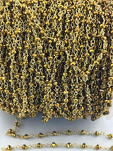 Gold Coated Pyrite Rosary Chain, 24K Gold Plated, 3mm Beaded