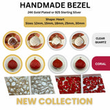 A romantic collection of faceted heart gemstone connectors in various sizes and colors, including rose quartz and garnet, set in gold and silver bezels.
