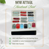 Mixed gemstone rectangle pendants in silver and gold plated finishes