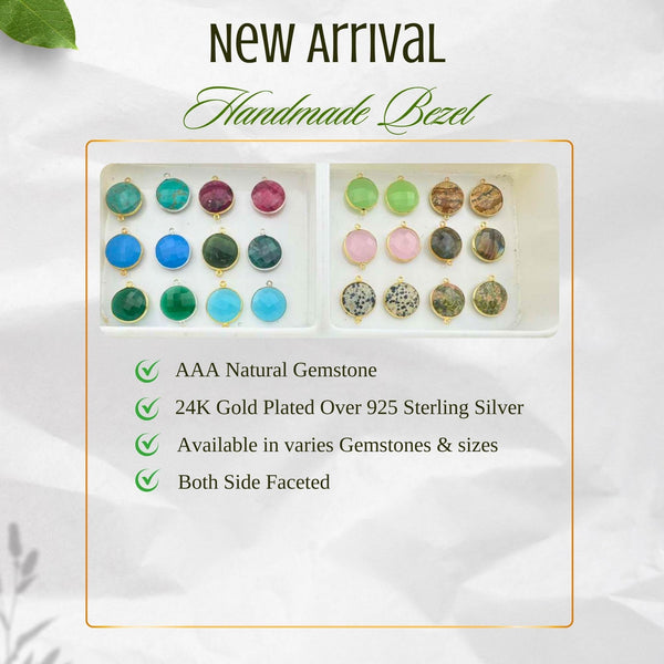 Gold Vermeil Coin Bezel Connector | Round Gemstone Pendant | Labradorite Moonstone Handmade Supply