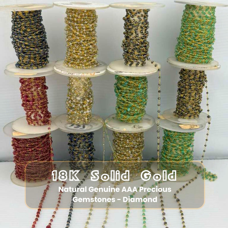 Natural Gemstone Beads 18K Gold Ruby Emerald Diamond Sapphire - Sold by the inch
