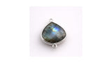 Labradorite Heart Bezel Connector 925 Sterling Silver Double Loop, Natural Blue Flash Gemstone Faceted, Wholesale Jewelry Component