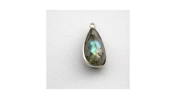 Labradorite Teardrop Bezel Charm | Blue Flash Drop Shape | 925 Silver Gold Plated Connector Pendant