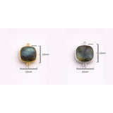 Labradorite Cushion Bezel Charm Size Guide 10mm 12mm 15mm 18mm, Gold Silver Plated, Pillow Cut Connector Sizes