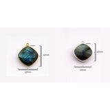 Labradorite Cushion Bezel Charm | Pillow Cut Blue Flash | 925 Silver Gold Plated Connector Supply