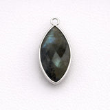 Labradorite Marquise Charm 925 Sterling Silver Single Loop, Blue Flash Natural Navette Stone Faceted, Bezel Set Pendant Supply