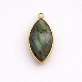 Labradorite Marquise Bezel Charm 24K Gold Plated Single Loop, Faceted Blue Flash Navette Stone, 925 Sterling Silver, DIY Supply
