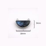 Labradorite Half Moon Charm 925 Sterling Silver Double Loop, Blue Flash Natural Crescent Stone Faceted, Celestial Pendant Supply