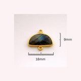 Labradorite Crescent Moon Bezel Charm 24K Gold Plated Double accent Loop, Faceted Blue Flash Half Moon, 925 Sterling Silver, Celestial Supply