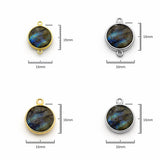 Labradorite Round Coin Bezel Charm Size Guide 15mm Gold Silver Plated, Circle Disc Connector Sizes
