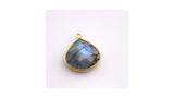 Labradorite Heart Bezel Charm 24K Gold Plated Single Loop, Faceted Blue Flash Stone, 925 Sterling Silver Base, DIY Jewelry Making Supply