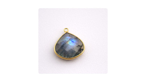 Labradorite Heart Bezel Charm | Blue Flash Gemstone | 925 Silver Gold Plated Connector Jewelry Supply