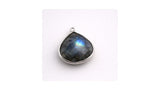 Labradorite Heart Charm 925 Sterling Silver Plated Single Loop, Blue Flash Natural Stone, Faceted Bezel Set Pendant, Handmade Jewelry Supply