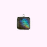Labradorite Square Bezel Connector | Blue Flash Honeycomb Gem | 925 Sterling Silver Gold Plated Charm