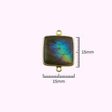 Labradorite Square Bezel Connector | Blue Flash Honeycomb Gem | 925 Sterling Silver Gold Plated Charm