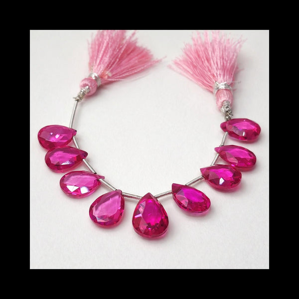 Natural Ruby Pink Pear Beads 4 Inch Strand AAA Faceted Briolette Side Drilled Gemstone Jewelry Making Supply