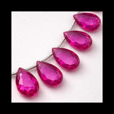 Ruby Pink Faceted Pear Briolette Beads Close Up AAA Quality Natural Gemstone Side Drill July Birthstone