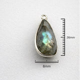 Labradorite Teardrop Charm 925 Sterling Silver Single Loop, Blue Flash Natural Drop Stone Faceted, Bezel Set Pendant Supply