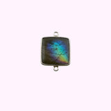 Labradorite Square Bezel Connector | Blue Flash Honeycomb Gem | 925 Sterling Silver Gold Plated Charm