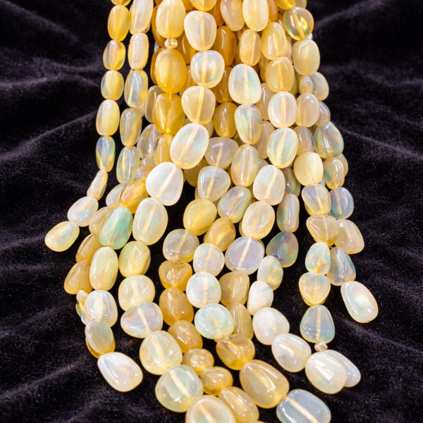 Ethiopian white opal smooth tumble beads, natural Welo fire opal nugget strand, AAA bulk opal beads lot