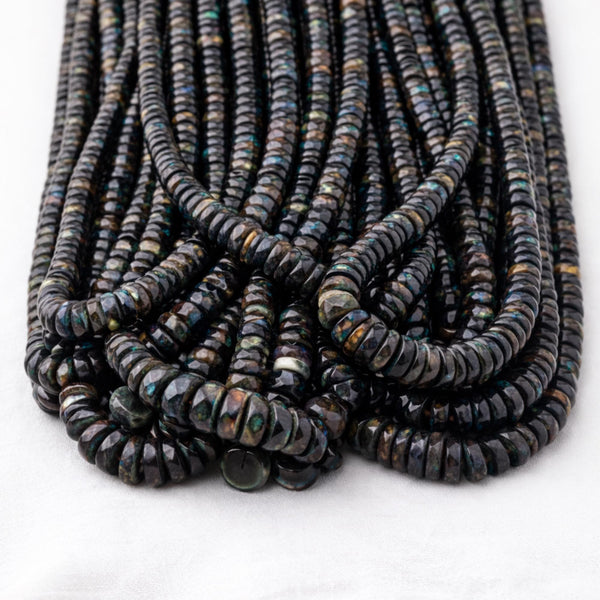 Ethiopian Black Opal Wheel Faceted Beads | Natural Welo Tyre Heishi Disc Strand | Bulk Lot