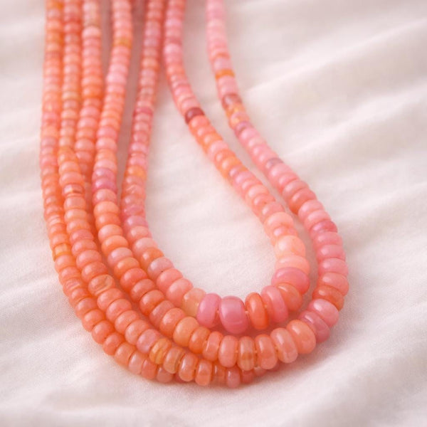 Ethiopian pink opal smooth rondelle beads, natural Welo coral salmon opal gemstone strand, AAA bulk lot