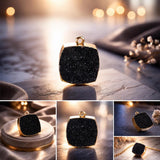 Black Druzy Pendant Necklace – Gold Electroplated Gothic Statement Jewelry