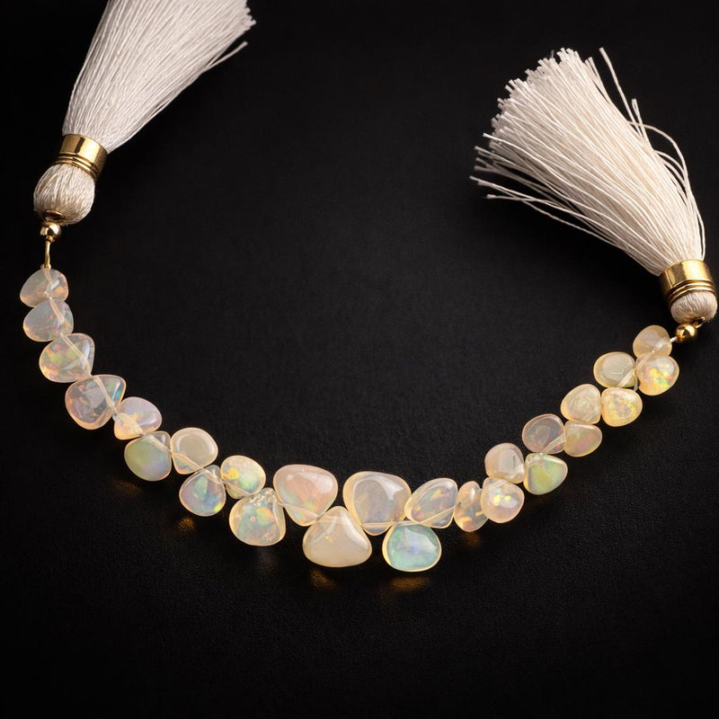 Ethiopian White Opal heart bead strand 4 inch makers pack faceted and smooth natural fire opal gemstone beads for jewelry making
