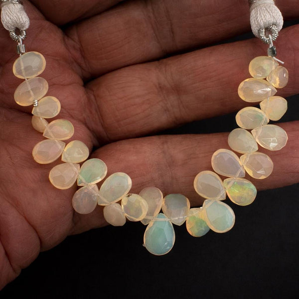 Ethiopian White Opal pear bead strand 4 inch makers pack faceted smooth natural fire opal drop beads for earrings pendants wire wrapping