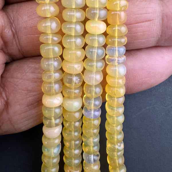 Ethiopian White Opal smooth rondelle bead strand 8 inch bracelet ready natural fire opal beads for bracelet making jewelry supply
