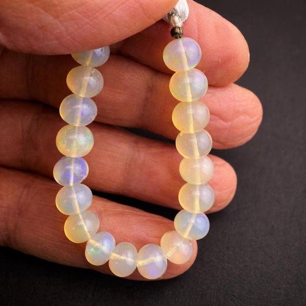 Ethiopian White Opal smooth round bead strand 4 inch makers pack natural fire opal 7mm round beads for bracelet necklace mala jewelry