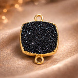 Black Druzy Pendant Necklace – Gold Electroplated Gothic Statement Jewelry