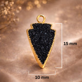 Black Druzy Arrowhead Pendant size chart showing 10mm x 15mm 
dimensions — 24K Gold Electroplated Gothic Jewelry Pendant 
Necklace smaller size variant