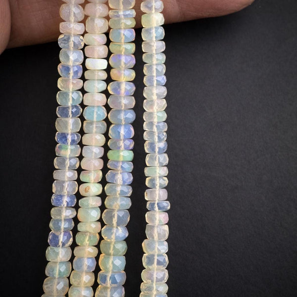 Ethiopian White Opal faceted rondelle bead strand 6 inch natural fire opal gemstone beads for bracelet necklace jewelry making
