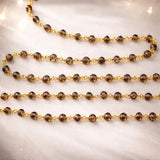 smoky natural semi-precious gemstone beads 24k gold plated over silver rosary chain for a necklace, earrings, anklet, and bracelet making.