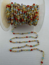 Multi Color Stone 2mm 3-4mm Beaded Handmade Rosary Chain 24K gold plated over silver Women Jewelry Making Necklace Bracelet Wholesale Price