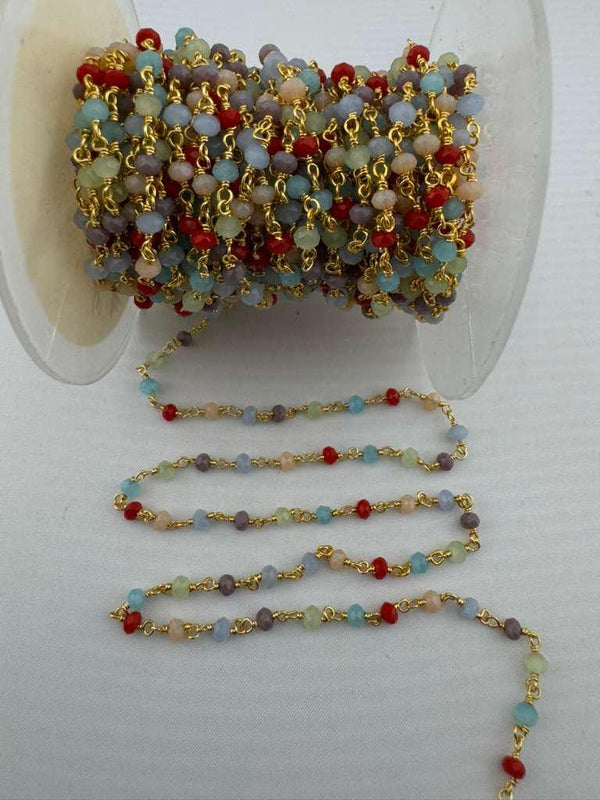Multi Color Stone 2mm 3-4mm Beaded Handmade Rosary Chain 24K gold plated over silver Women Jewelry Making Necklace Bracelet Wholesale Price