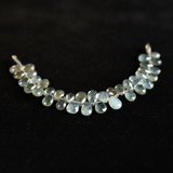 AAA Grade Moss Aquamarine faceted pear beads on black velvet – natural semi-precious gemstone strand for jewelry making