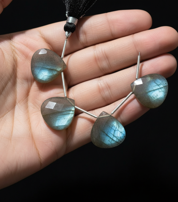 Labradorite Faceted Heart 4 inch Bead Strand 9-15mm & 31 Cts Natural Semi Precious Gemstone Birthstone Women Jewelry Making Necklace Chakra