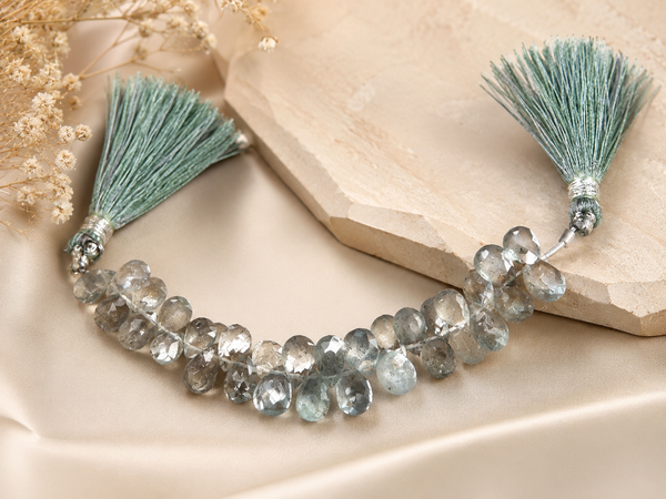 Moss Aquamarine Faceted Pear Beads – AAA Grade | 4 Inch Strand | March Birthstone