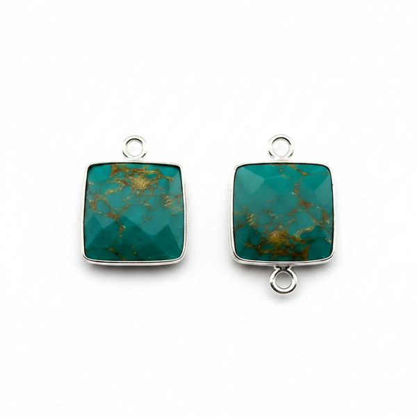 Blue Turquoise Square Pendant - Boho Chic Gemstone Necklace with 925 Sterling Silver Elegance
