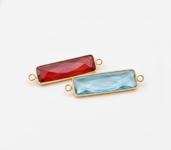 Rectangle Gemstone Pendant | 24K Gold Plated Sterling Silver Jewelry Bead
