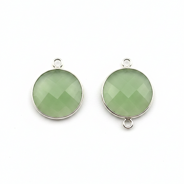 Green Chalcedony Coin/Round Pendant - Boho Chic Gemstone Necklace with 925 Sterling Silver Elegance