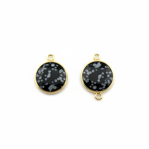 Snowflake Obsidian Stone Necklace for Jewelry Making 11mm 15mm 18mm Coin/Round Bezel Charms Pendant 24K Gold Plated Over 925 Sterling Silver