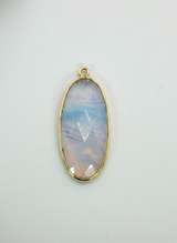Opalite Oval Pendant - Boho Chic Gemstone Necklace with 24kt Gold Elegance