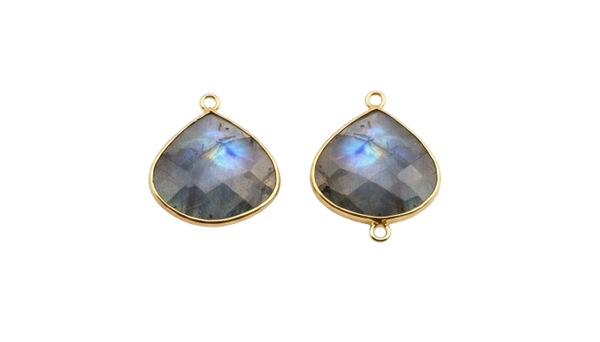 Labradorite Heart Bezel Charm | Blue Flash Gemstone | 925 Silver Gold Plated Connector Jewelry Supply