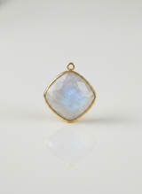Opalite Cushion/Diamond Pendant - Boho Chic Gemstone Necklace with 24kt Gold Elegance